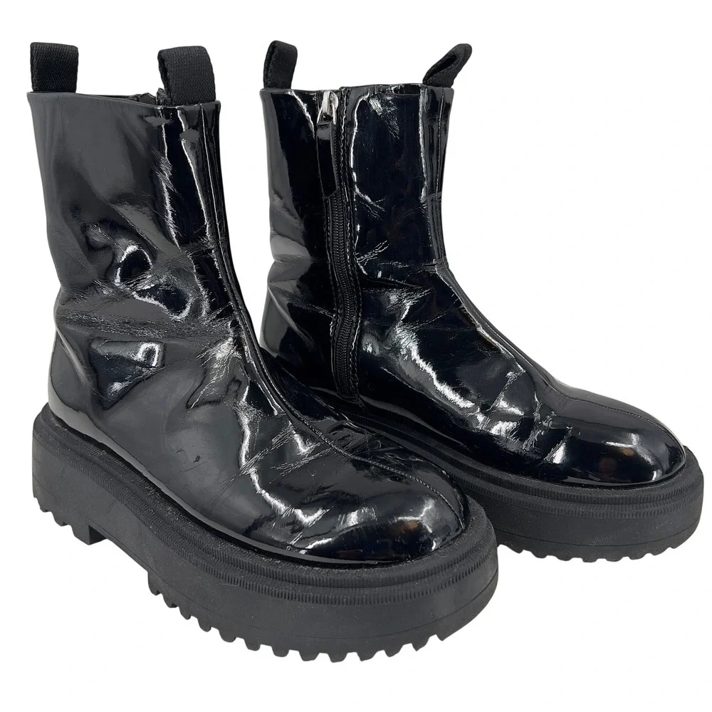 Zara Kids Girls EU33 US1 Black Patent Platform Boots Chunky Goth Punk Alt Edgy